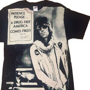 VINTAGE KEITH RICHARDS 70s ROLLING STONES TOUR PHOTO DRUG FREE AMERICA T SHIRT L